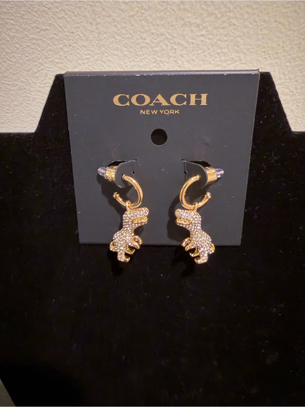 Coach Gold-Tone Pave Dinosaur Hoop Earrings (Rexy)